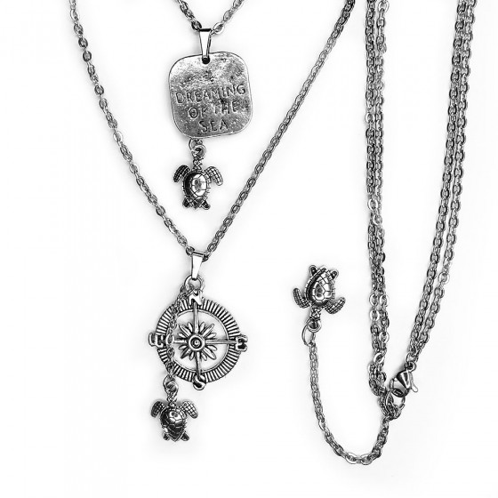 Necklace Meri ja Kilpikonna compass with turtle double chain stainless steel - Catch Get It Lifestyle