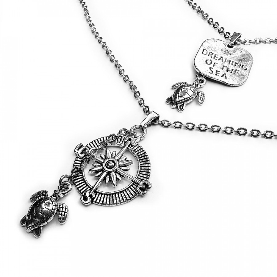 Necklace Meri ja Kilpikonna compass with turtle double chain stainless steel - Catch Get It Lifestyle