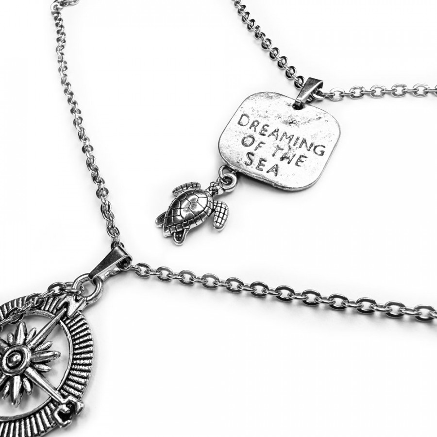 Necklace Meri ja Kilpikonna compass with turtle double chain stainless steel - Catch Get It Lifestyle