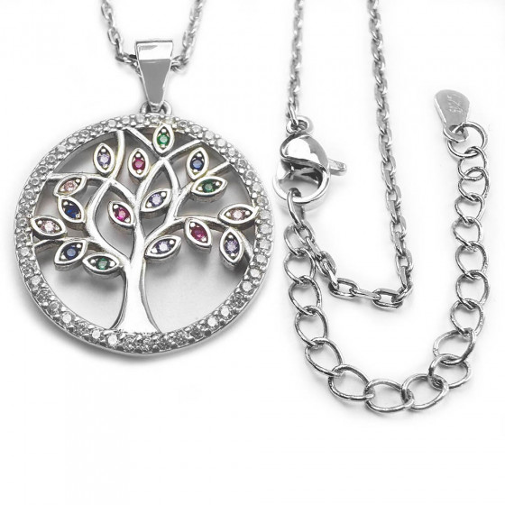 Necklace Elaemaen Puu tree of life in 925 silver leaves with colored zirconia - Catch Get It Lifestyle