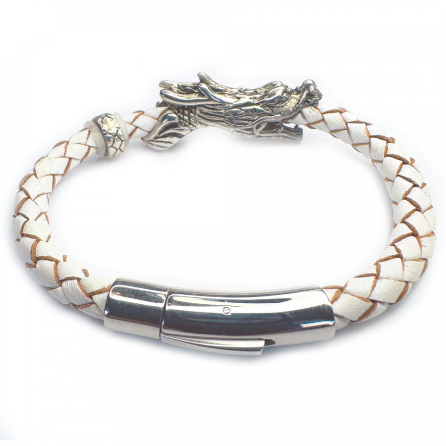 Leather bracelet Dragon Elliot white stainless steel Dragon Head - Catch Get It Lifestyle