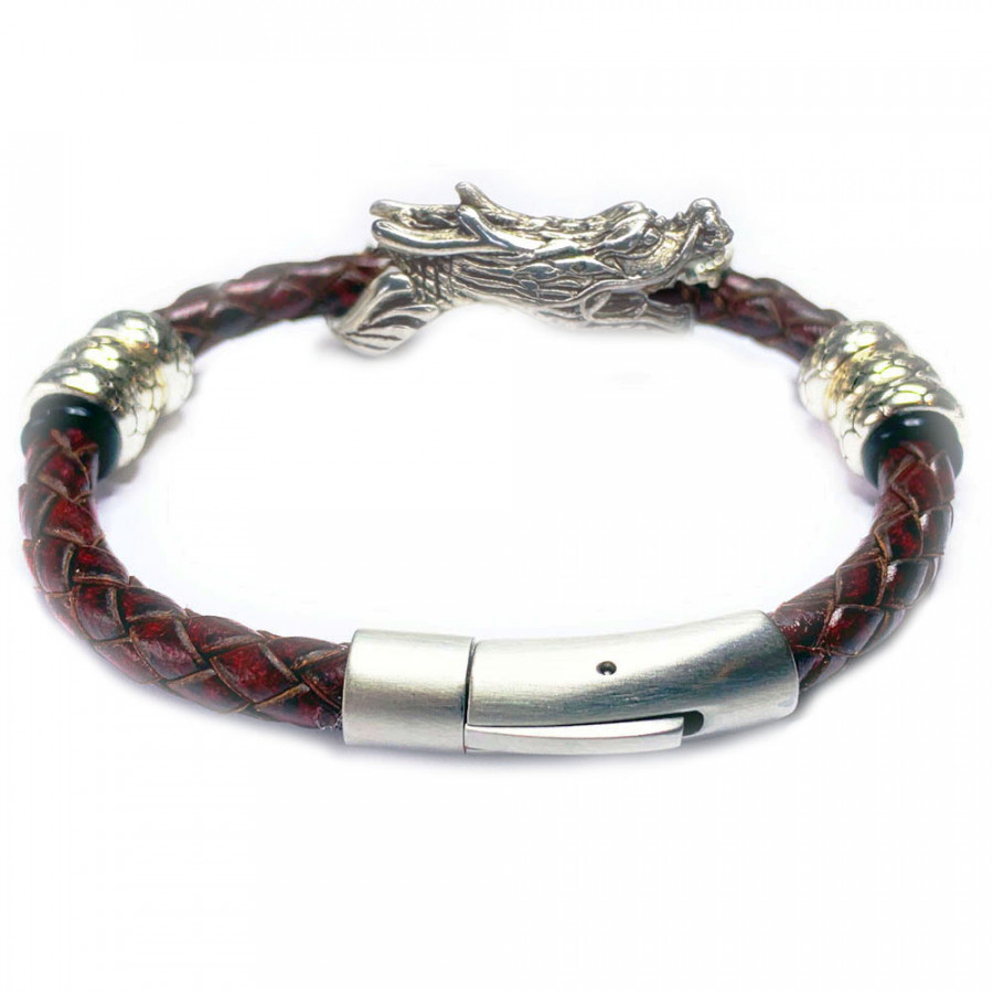 Leather bracelet Dragon Lohikäärme Verta Cherry Red Edition stainless steel Dragon Head - Catch Get It Lifestyle