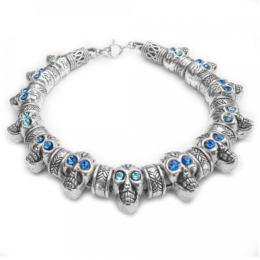 Armband Loistava Mennyt Skull Edition 1 mit dreizehn Totenköpfe Zirkonia blau und türkis - Catch Get It Lifestyle