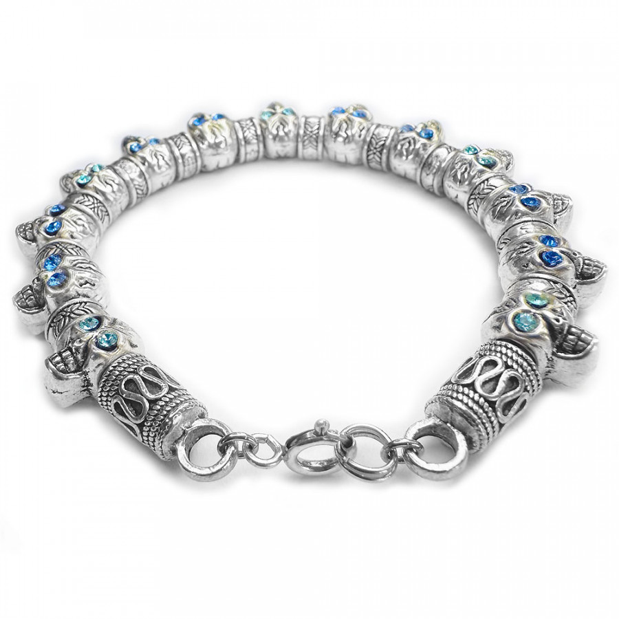 Armband Loistava Mennyt Skull Edition 1 mit dreizehn Totenköpfe Zirkonia blau und türkis - Catch Get It Lifestyle