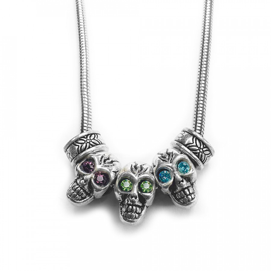 Necklace Loistava Mennyt Skull stainless steel with zirconia turquoise violet emerald green - Catch Get It Lifestyle