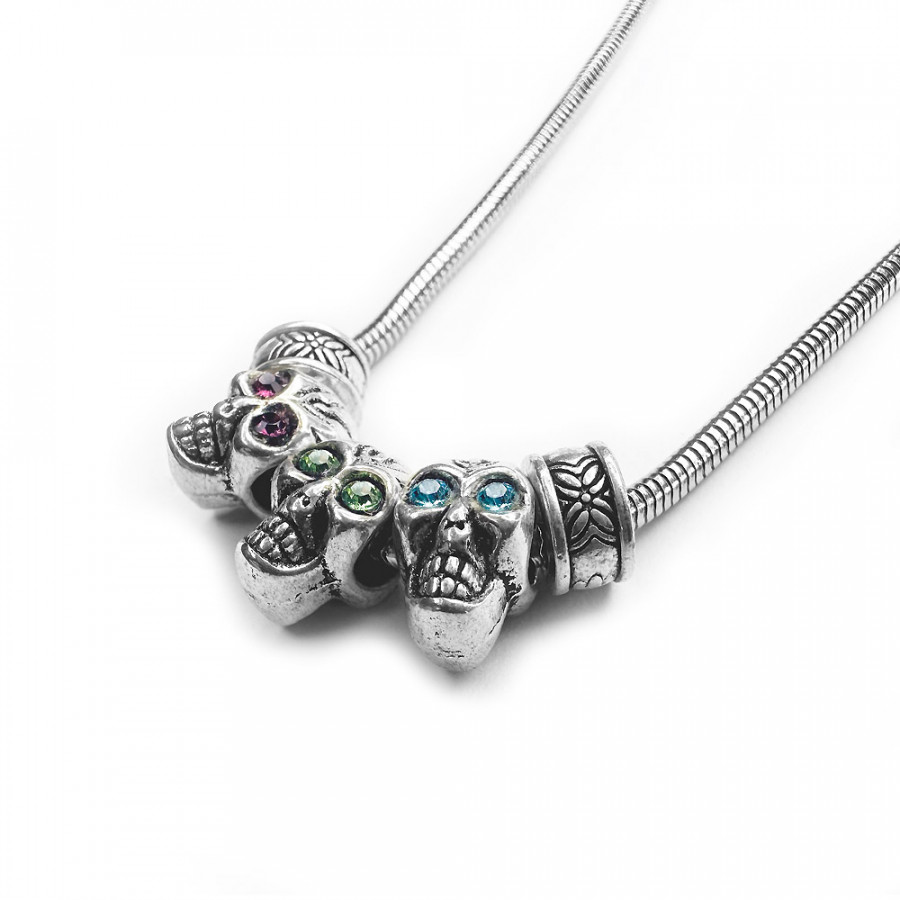 Necklace Loistava Mennyt Skull stainless steel with zirconia turquoise violet emerald green - Catch Get It Lifestyle