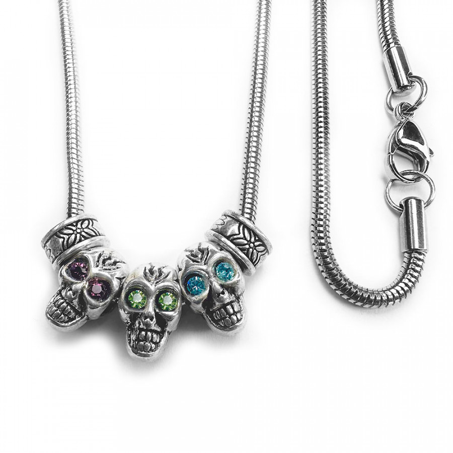 Necklace Loistava Mennyt Skull stainless steel with zirconia turquoise violet emerald green - Catch Get It Lifestyle
