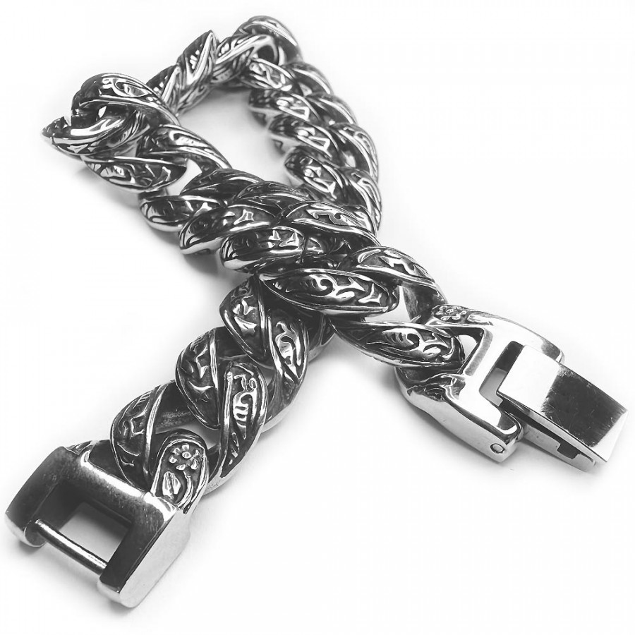 Bracelet Merkin Tulkki with Nordic ornaments curb chain wide stainless steel - Catch Get It Lifestyle