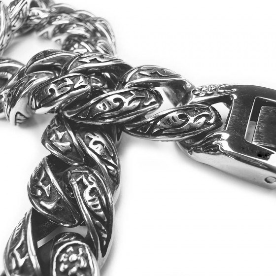 Bracelet Merkin Tulkki with Nordic ornaments curb chain wide stainless steel - Catch Get It Lifestyle