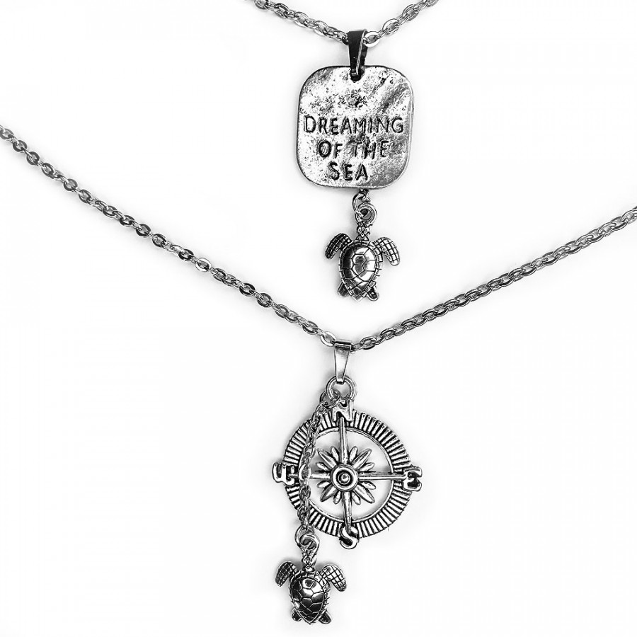 Necklace Meri ja Kilpikonna compass with turtle double chain stainless steel - Catch Get It Lifestyle
