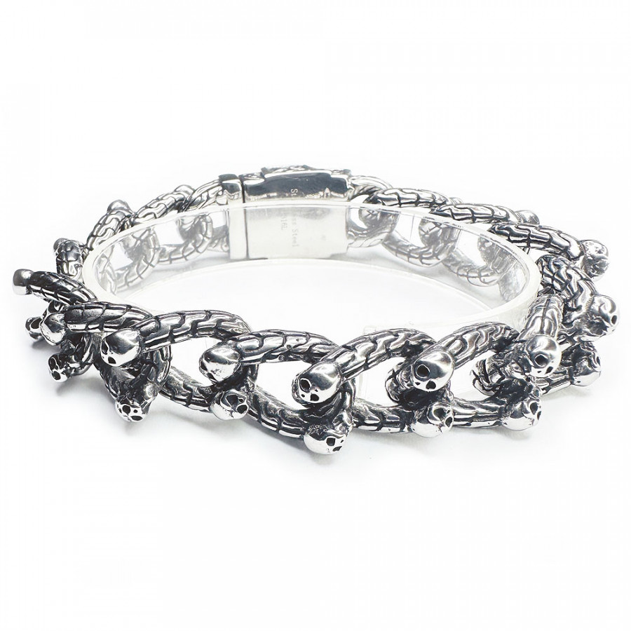 Armband Menneisyyden Salaisuus mit gotischen Skulls und Verzierungen Panzerkette Edelstahl - Catch Get It Lifestyle