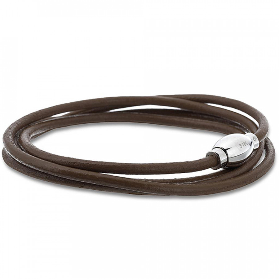 Wickelarmband Kevyt Teräs dunkel braun Lederarmband glatt Leder Edelstahl - Catch Get It Lifestyle