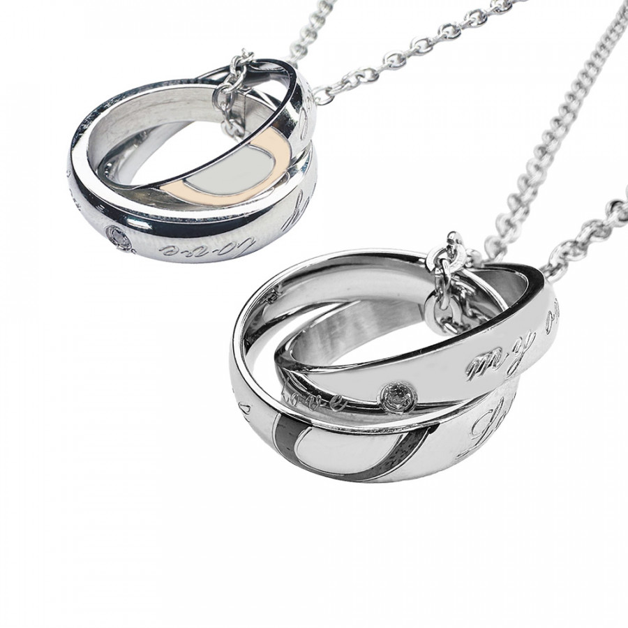 Set Necklace Eternal Love two intertwined rings stainless steel silver black rose gold - Catch Get It Lifestyle