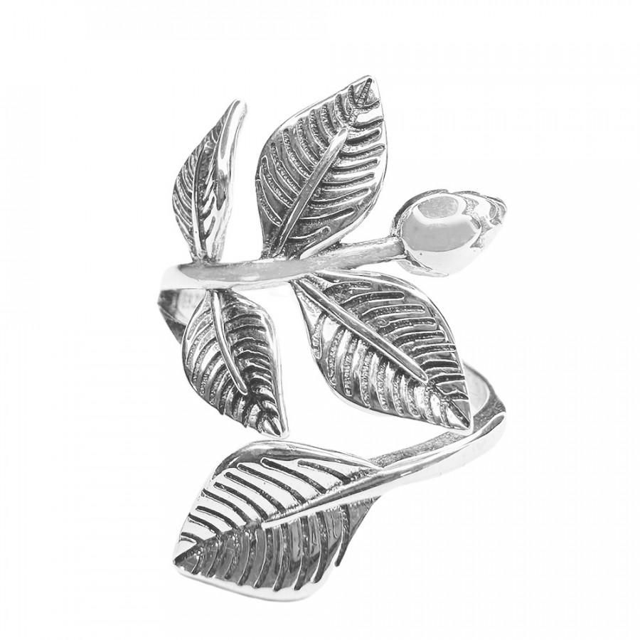 Ring Ikuinen Kauneus Rosenknospe mit große Blätter verstellbar in 925 Silber - Catch Get It Lifestyle