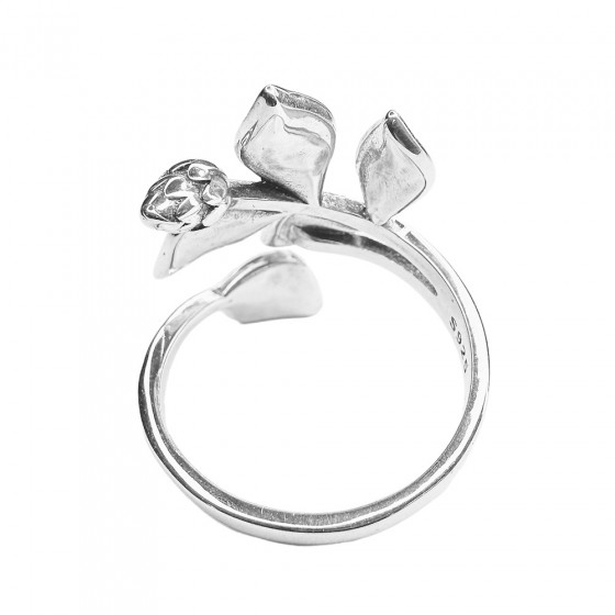 Ring Ikuinen Kauneus Rosenknospe mit große Blätter verstellbar in 925 Silber - Catch Get It Lifestyle