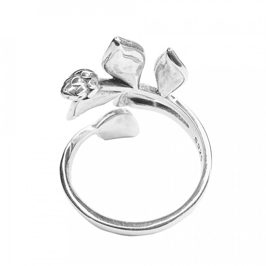 Ring Ikuinen Kauneus Rosenknospe mit große Blätter verstellbar in 925 Silber - Catch Get It Lifestyle