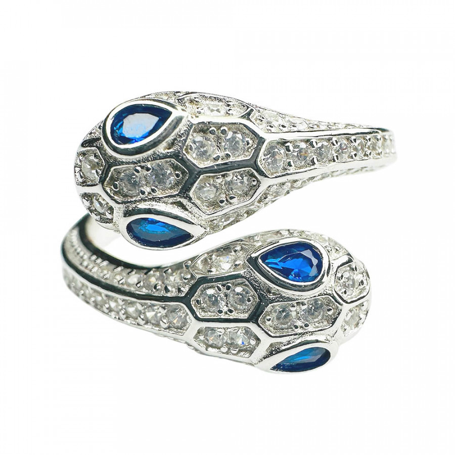 Nahesa Olinolino snake ring 925 sterling silver adjustable with zirconia blue inspired by Bianca Tink - Catch Get It Lifestyle