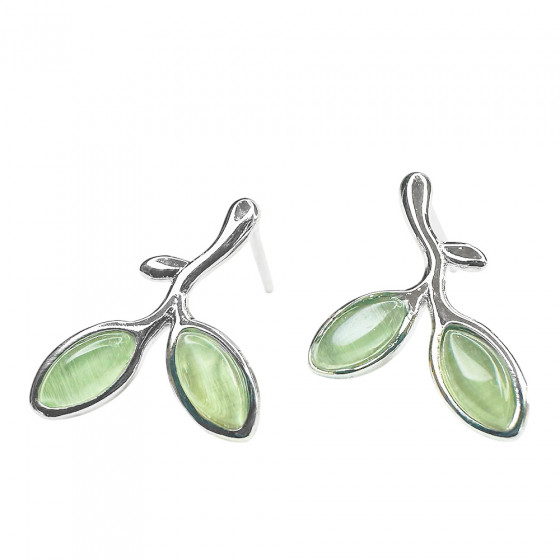 Ear studs Luonnon Voima green opals earrings decorated in 925 silver leaves - Catch Get It Lifestyle