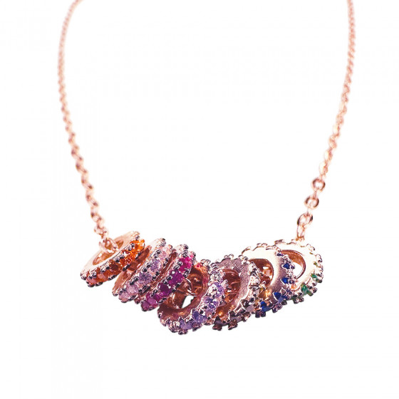 Halskette Ikuinen Kimallus Charms Ringe mit Zirkonia 925 Silber Rose vergoldet - Catch Get It Lifestyle