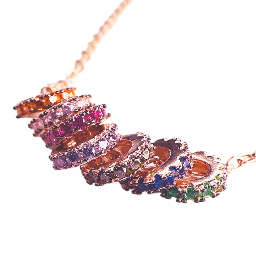 Halskette Ikuinen Kimallus Charms Ringe mit Zirkonia 925 Silber Rose vergoldet - Catch Get It Lifestyle