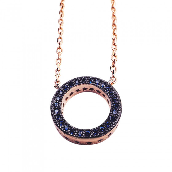 Necklace Tähtitaivas Ring decorated with stars and blue zirconia 925 silver rose gold plated - Catch Get It Lifestyle