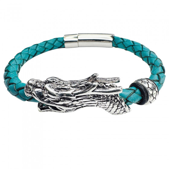 Lederarmband Dragon Elliot türkis Edelstahl Drachenkopf - Catch Get It Lifestyle