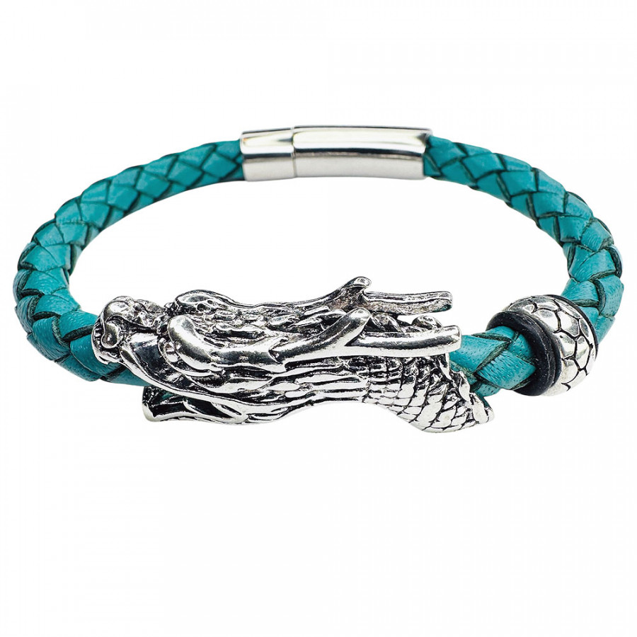 Leather bracelet Dragon Elliot turquoise stainless steel Dragon Head - Catch Get It Lifestyle