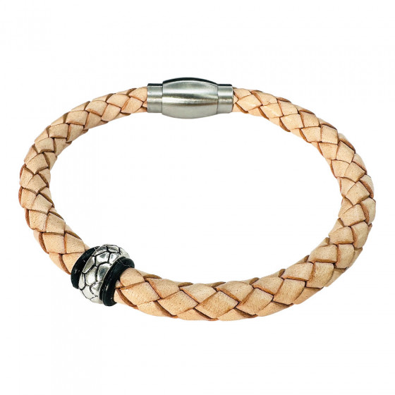 Leather bracelet Tavallinen nature braided stainless steel bead - Catch Get It Lifestyle