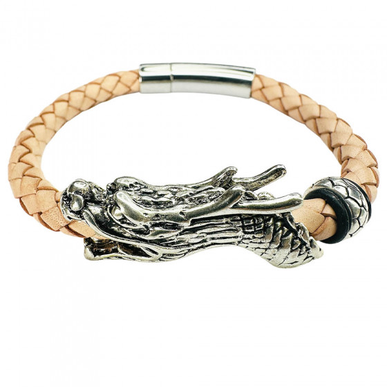 Lederarmband Dragon Elliot natur Edelstahl Drachenkopf - Catch Get It Lifestyle
