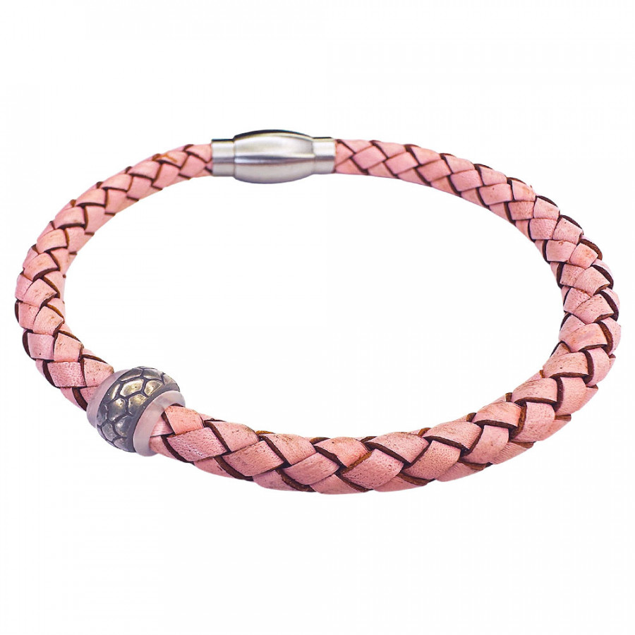 Leather bracelet Tavallinen pink braided stainless steel bead - Catch Get It Lifestyle