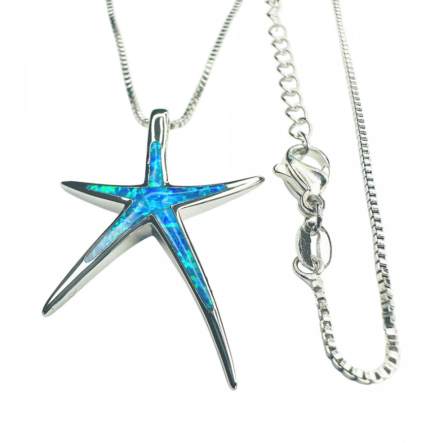 Necklace Tanssiva Meritähti Starfish Stainless Steel with Blue Opal - Catch Get It Lifestyle
