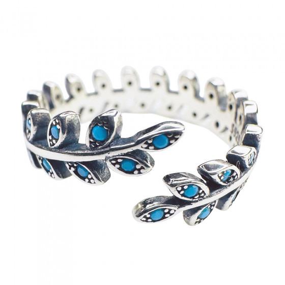 Ring Lehti Tuulessa adjustable in 925 silver leaves decorated with turquoise stones - Catch Get It Lifestyle