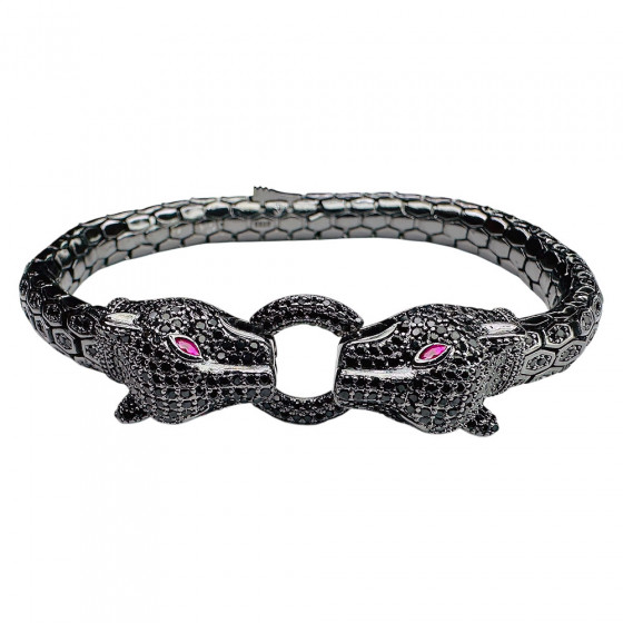 Bracelet Musta Metsästäjä Panther Heads 925 Sterling Silver with Zirconia - Catch Get It Lifestyle