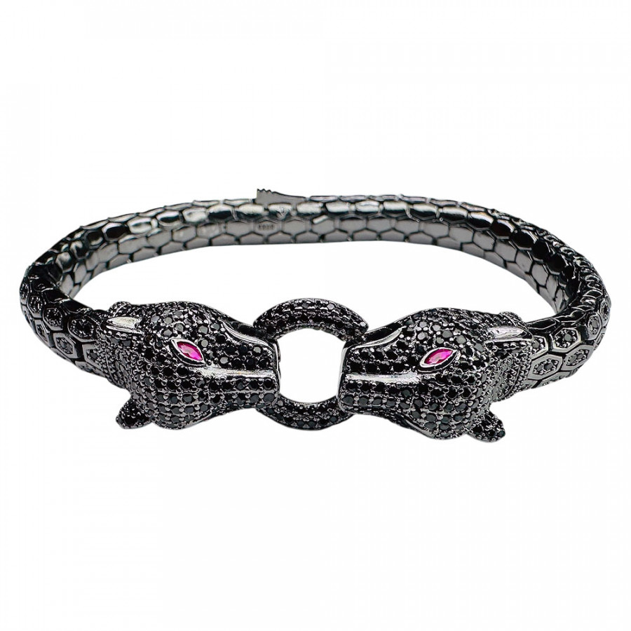 Bracelet Musta Metsästäjä Panther Heads 925 Sterling Silver with Zirconia - Catch Get It Lifestyle