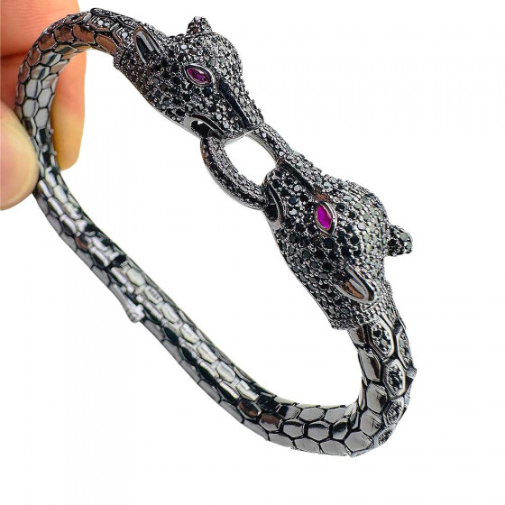 Armband Musta Metsästäjä Panther Köpfe 925 Sterling Silber mit Zirkonia - Catch Get It Lifestyle