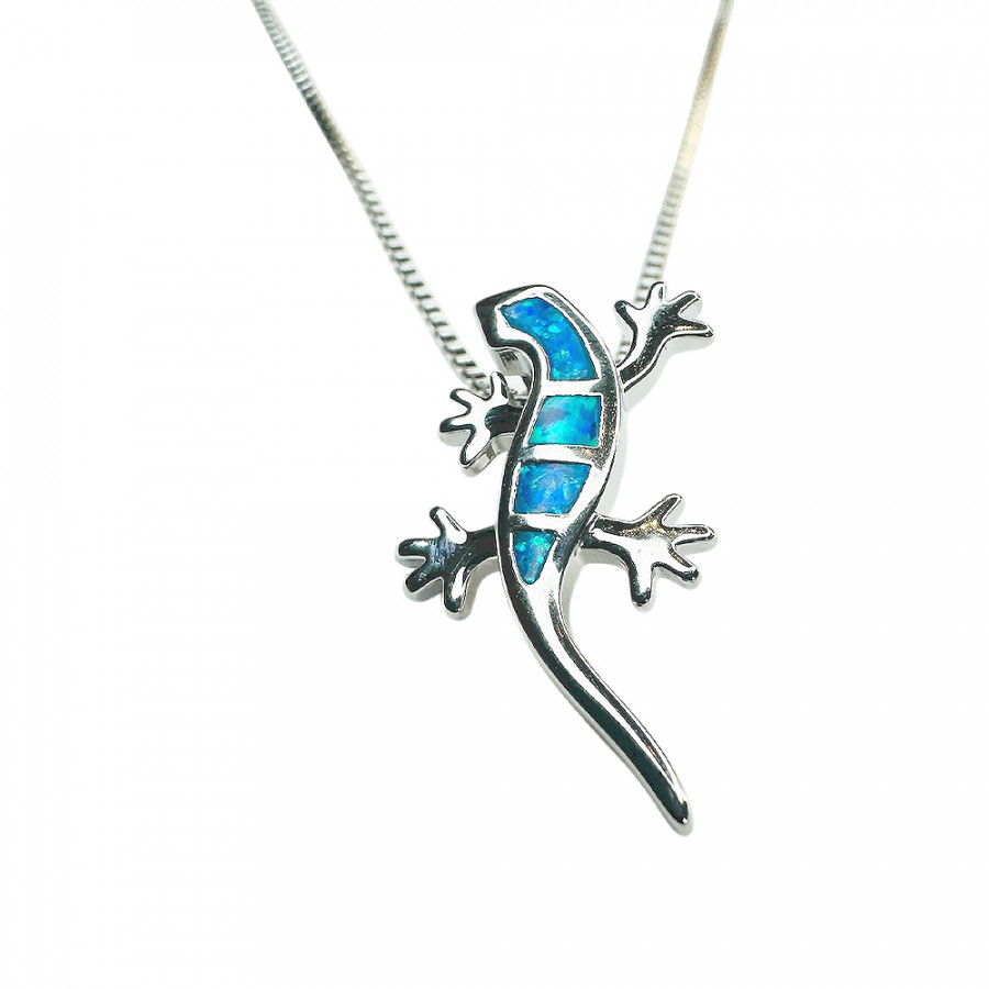 Necklace Ketterä Lizard with blue opals in 925 silver - Catch Get It Lifestyle