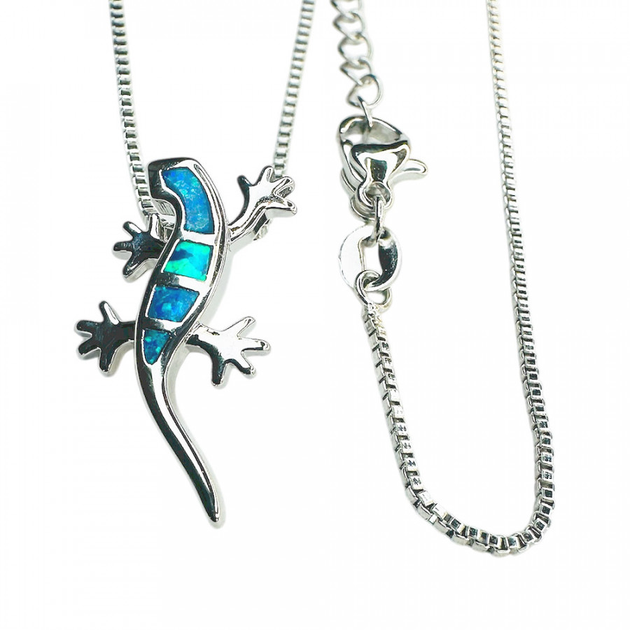 Necklace Ketterä Lizard with blue opals in 925 silver - Catch Get It Lifestyle
