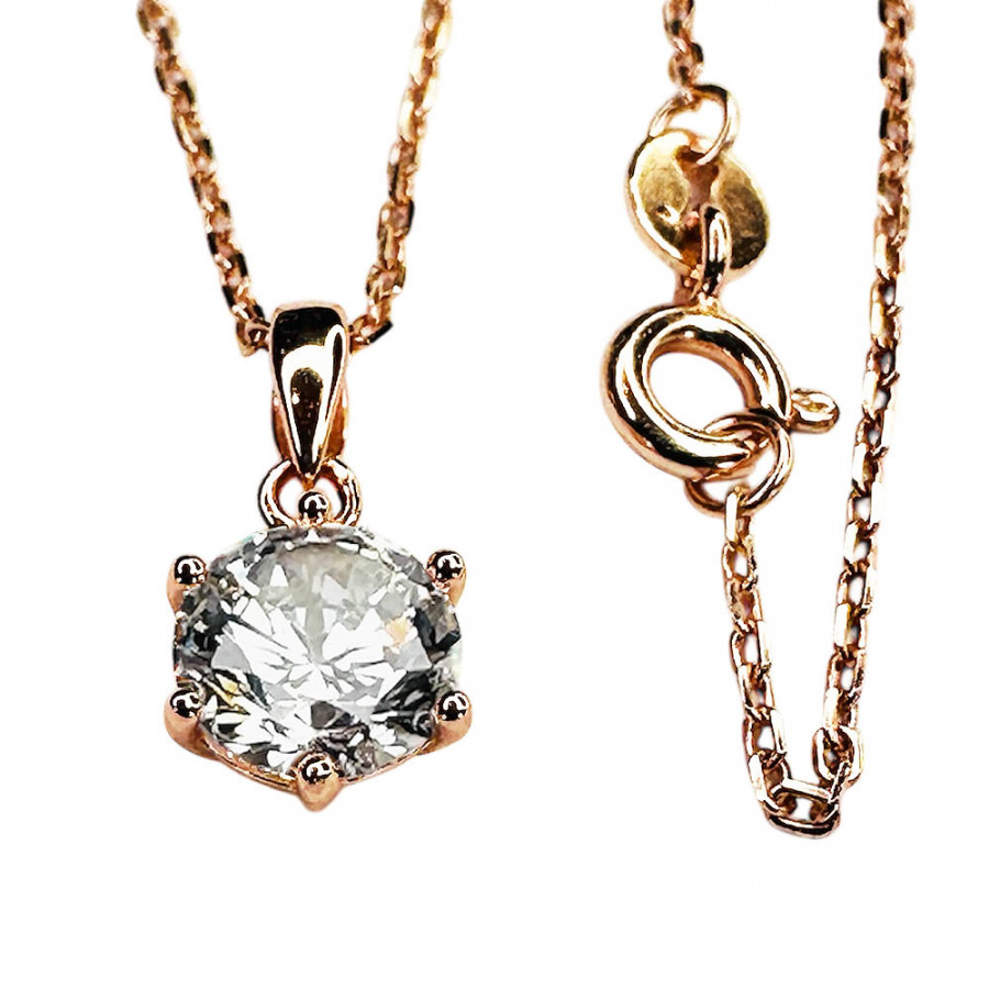 Necklace Hehku 1 ct zirconia solitaire 925 silver rose gold plated - Catch Get It Lifestyle