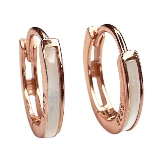 Hoop earrings closed Tyylikäs earrings in 925 silver rose gold plated decorated with mother of pearl - Catch Get It Lifestyle
