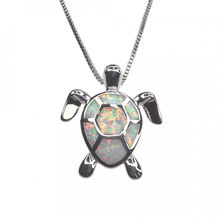 Halskette Kilpikonna Schildkröte 925 Silber mit weiße Opale verziert - Catch Get It Lifestyle