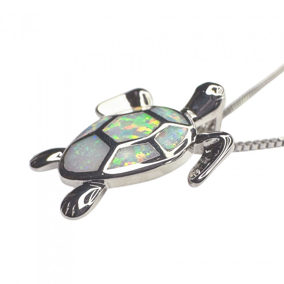 Halskette Kilpikonna Schildkröte 925 Silber mit weiße Opale verziert - Catch Get It Lifestyle