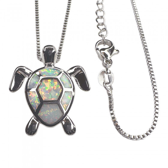 Halskette Kilpikonna Schildkröte 925 Silber mit weiße Opale verziert - Catch Get It Lifestyle
