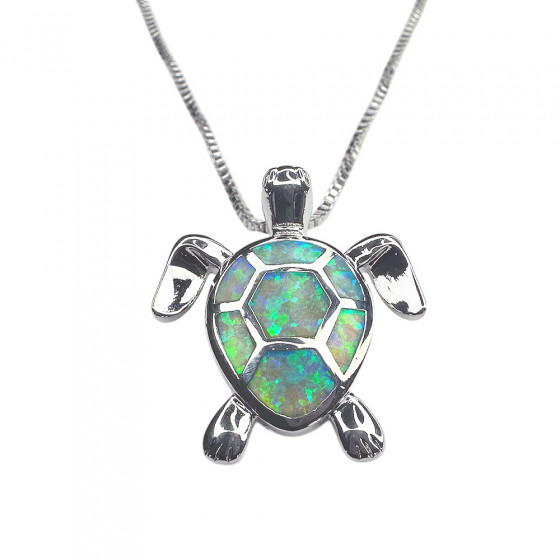 Halskette Kilpikonna Schildkröte 925 Silber mit grüne Opale verziert - Catch Get It Lifestyle