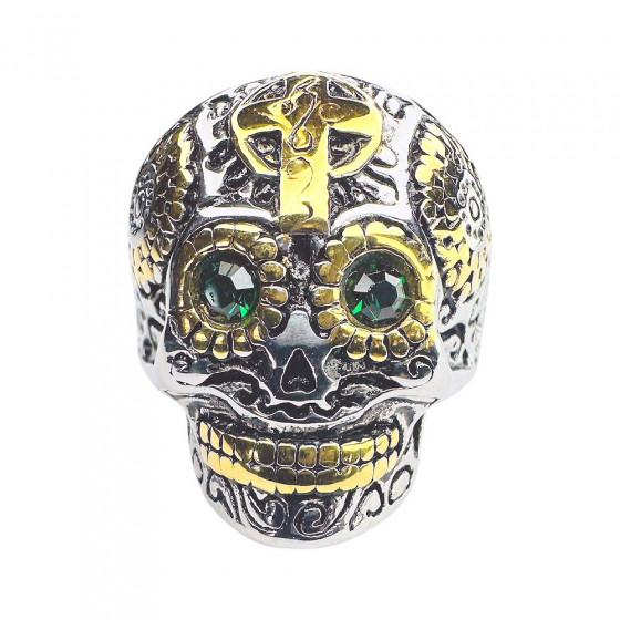 Ring Dance of Death Mennyt Edelstahl Skull Totenkopf Santa Muerte Steampunk mit grüne Zirkonia - Catch Get It Lifestyle