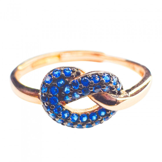 Ring Loputon Tie Knoten verziert mit blauen Zirkonia verstellbar in 925 Silber rose vergoldet - Catch Get It Lifestyle