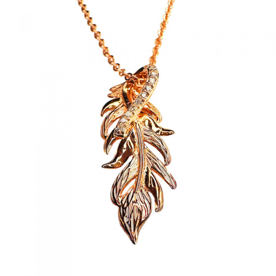 Halskette Keveys Feder mit weiße Zirkonia 925 Silber Rose vergoldet - Catch Get It Lifestyle