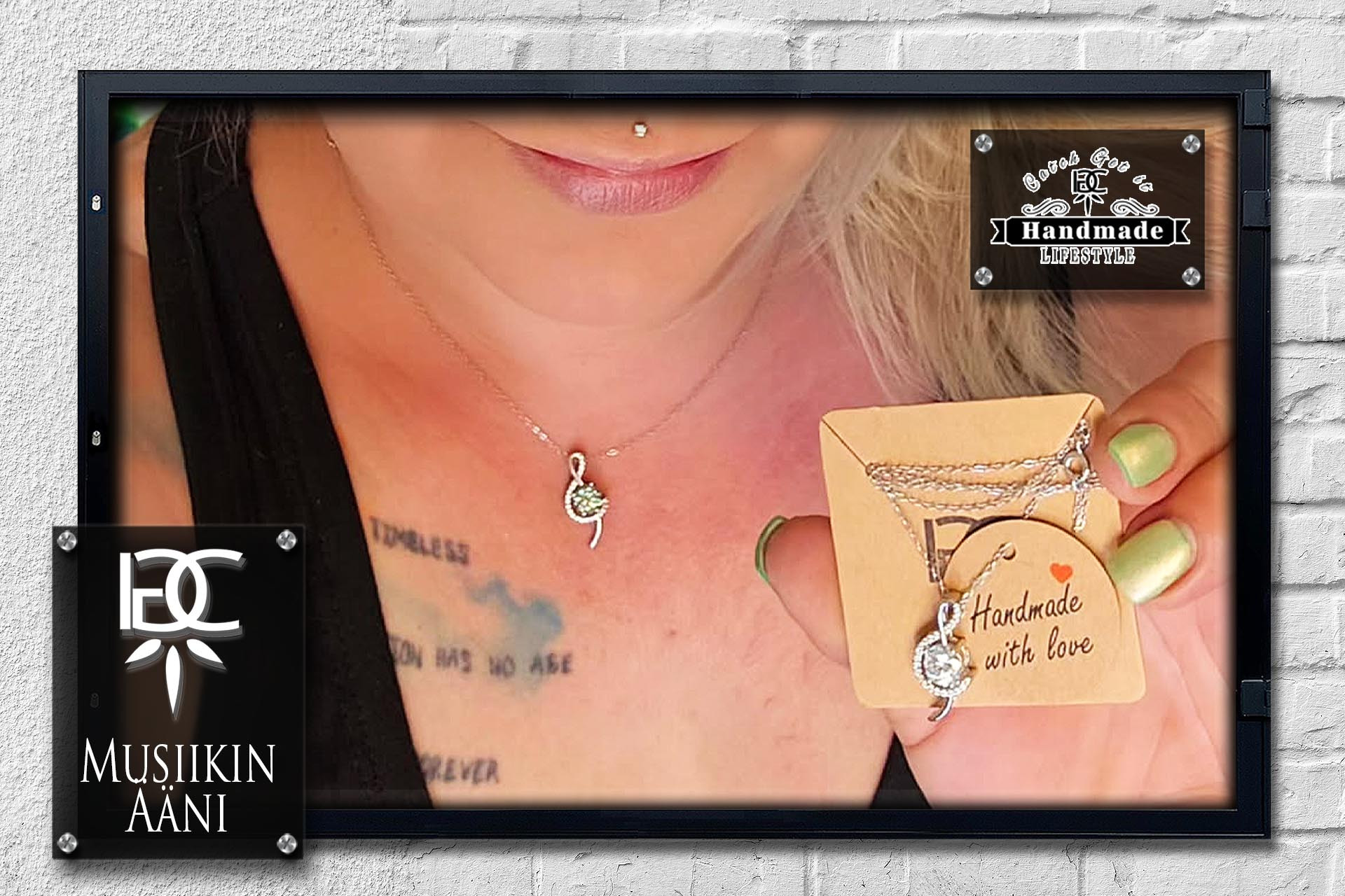 Halskette Musiikin Ääni Musiknote verziert 1 Karat weißer Moissanit