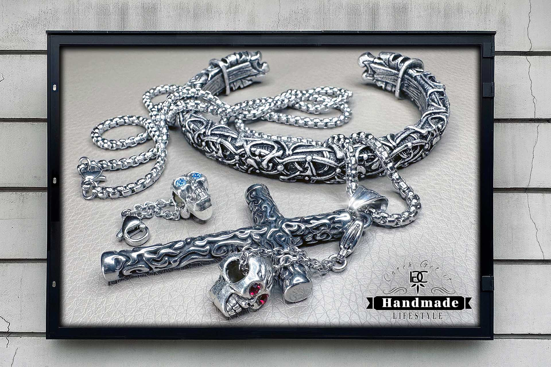 Halskette Uskon Voima Mennyt Kreuz mit Skull