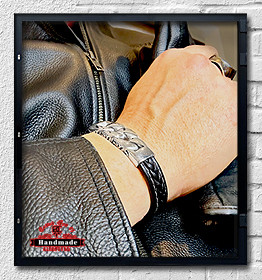 Lederarmband Black Fancy Steel Edelstahl verziert